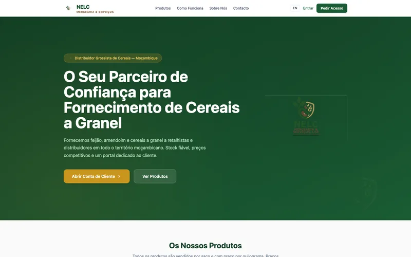 Página de entrada de nelc.co.mz, o portal de cliente da NELC